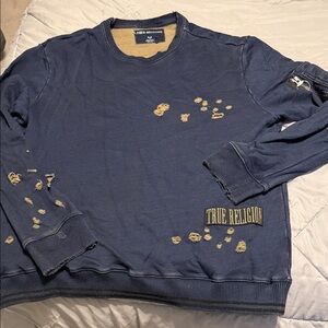 True Religion Men's Distressed Navy Crewneck Sweater. Brand new, never worn.
